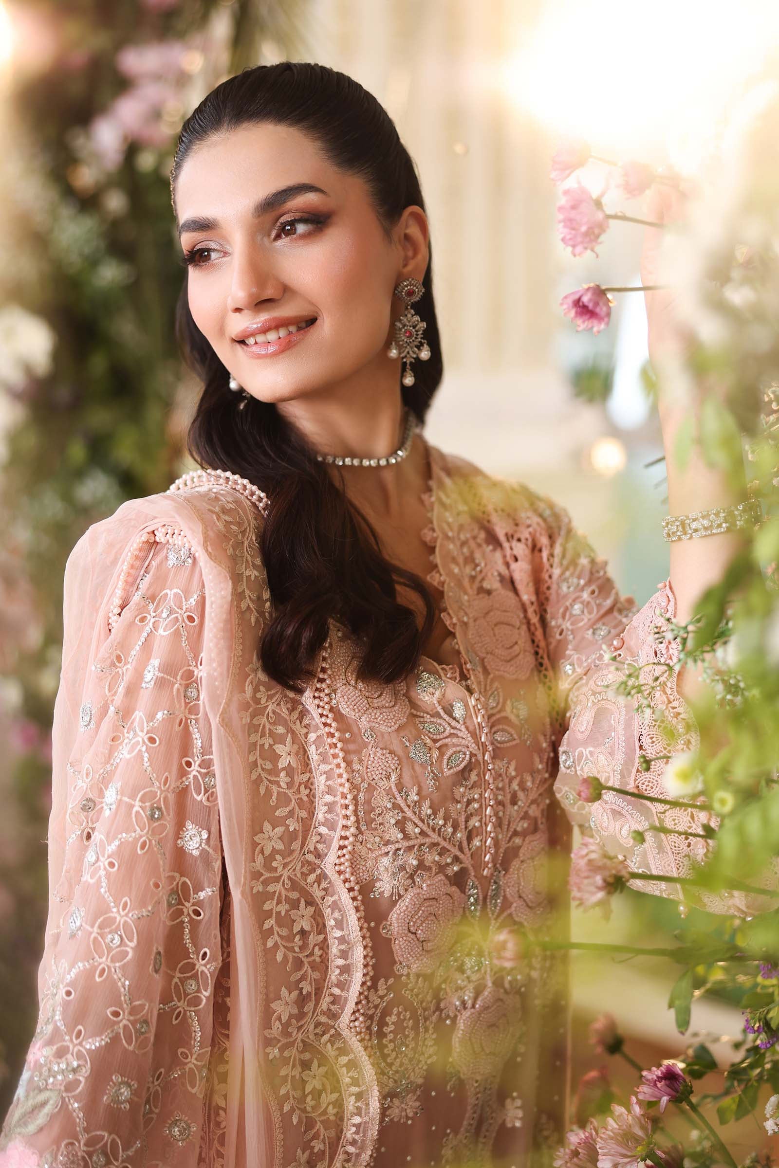 MARIA B Embroidered Chiffon clothing in pink tones.